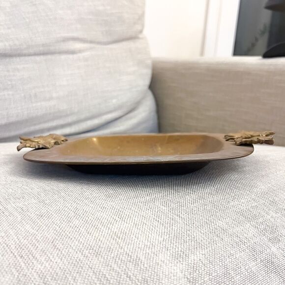 Vintage 10in Square Brass Tray Trinket Dish Ivy Leaf Handles Gold - Picture 9 of 9